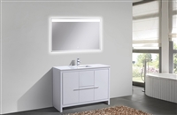 AD648S-GW 48'' KubeBath Dolce Gloss White Modern Bathroom Vanity with White Quartz Counter-Top - Single Sink