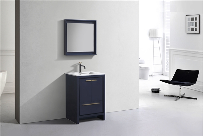 AD624-BLUE 24'' KubeBath Dolce Blue Modern Bathroom Vanity with White Quartz Counter-Top