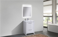 AD624-GW 24'' KubeBath Dolce High Gloss White Modern Bathroom Vanity with White Quartz Counter-Top