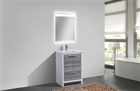 AD624-HG 24'' KubeBath Dolce Ash Gray Modern Bathroom Vanity with White Quartz Counter-Top