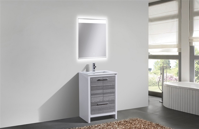 AD624-HG 24'' KubeBath Dolce Ash Gray Modern Bathroom Vanity with White Quartz Counter-Top