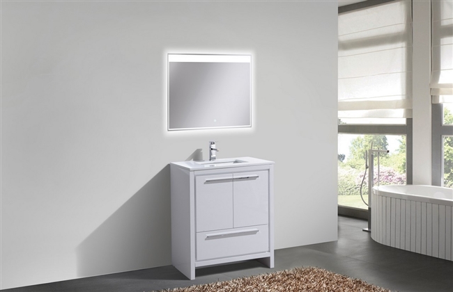 AD630-GW 30'' KubeBath Dolce Gloss White Modern Bathroom Vanity with White Quartz Counter-Top