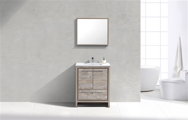 AD630-NW 30'' KubeBath Dolce Nature Wood Modern Bathroom Vanity with White Quartz Counter-Top