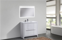 AD636-GW 36'' KubeBath Dolce Gloss White Modern Bathroom Vanity with White Quartz Counter-Top