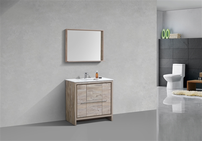 AD636-NW 36'' KubeBath Dolce Nature Wood Modern Bathroom Vanity with White Quartz Counter-Top