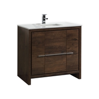 AD636-RW 36'' KubeBath Dolce Rose Wood Modern Bathroom Vanity with White Quartz Counter-Top