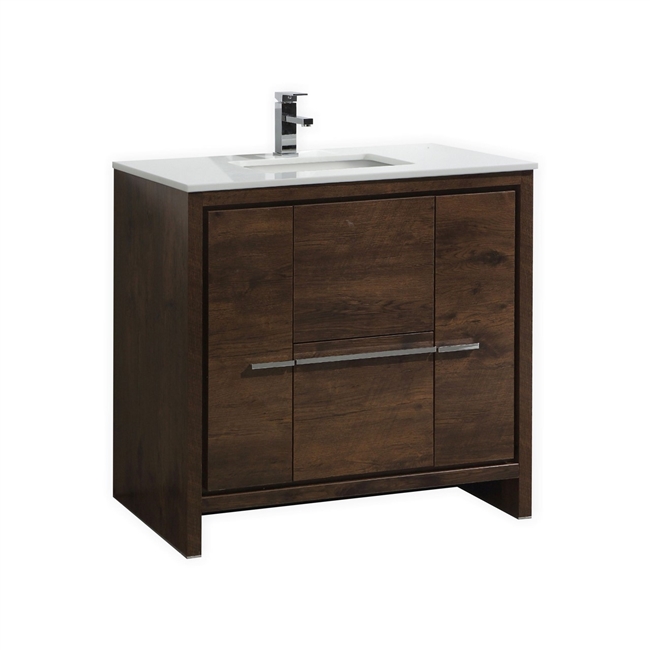 AD636-RW 36'' KubeBath Dolce Rose Wood Modern Bathroom Vanity with White Quartz Counter-Top