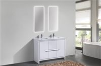 AD648D-GW 48'' KubeBath Dolce Gloss White Modern Bathroom Vanity with White Quartz Counter-Top - Double Sink