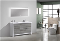 AD660D-HG 60'' KubeBath Dolce Gloss Ash Gray Modern Bathroom Vanity with White Quartz Counter-Top - Double Sink