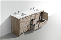 AD672-NW 72'' KubeBath Dolce Double Sink Nature Wood Modern Bathroom Vanity with White Quartz Counter-Top