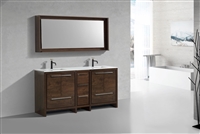 AD672-RW 72'' KubeBath Dolce Double Sink Modern Bathroom Vanity with White Quartz Counter-Top - Rose Wood