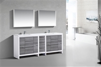 AD684-HG 83'' KubeBath Dolce Double Sink High Gloss Ash Grey Modern Bathroom Vanity with White Quartz Counter-Top