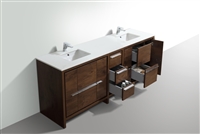 AD684-RW 83'' KubeBath Dolce Double Sink Rose Wood Modern Bathroom Vanity with White Quartz Counter-Top