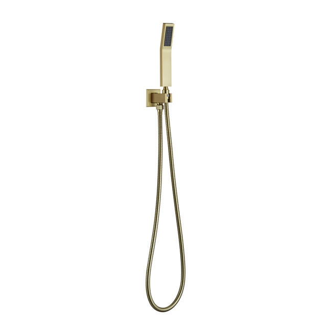 AHHS1423-BG Aqua Piazza by KubeBath Handheld Kit With Handheld, 5' Long Hose and Wall Adapter- Brushed Gold