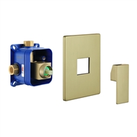 ASV141-BG Aqua Piazza by KubeBath 1-Way Rough-In Valve With Cover Plate, Handle and Diverter - Brushed Gold