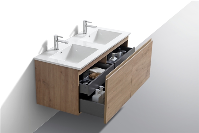 BALLI48D-WO 48'' Balli Double Sink Modern Wall Mount Bathroom Vanity - White Oak