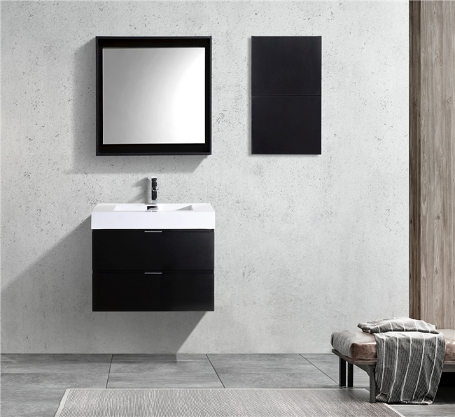 BSL30-BK Bliss 30" Black Wood Wall Mount Modern Bathroom Vanity