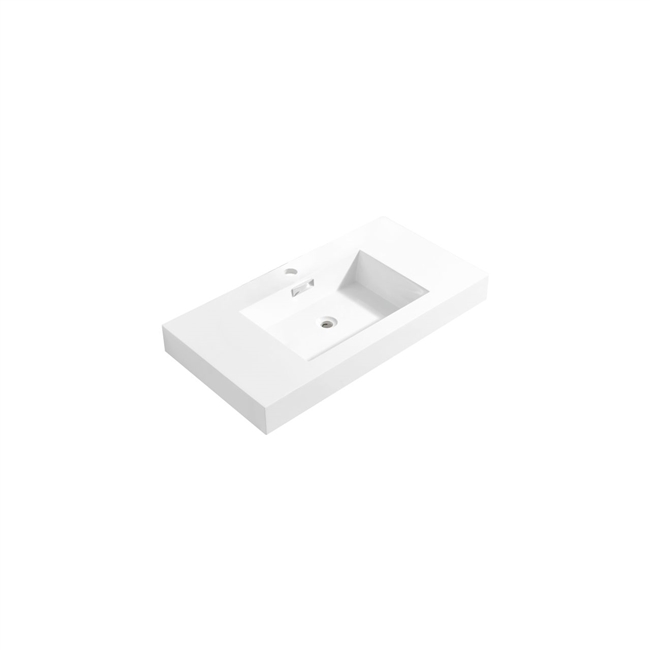 BSL36SINK 35.75" X 18.5"" KUBEBATH BLISS WHITE REINFORCED ACRYLIC COMPOSITE SINK WITH OVERFLOW