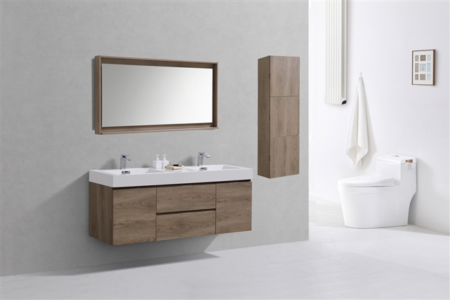 BSL60D-BTN Bliss 60" Butternut Wood Wall Mount Double Sink Modern Bathroom Vanity