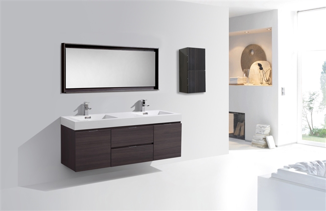 BSL60D-GO Bliss 60" Gray Oak Wood Wall Mount Double Sink Modern Bathroom Vanity