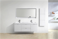 BSL60D-GW Bliss 60" Gloss White Wall Mount  Double Sink Modern Bathroom Vanity