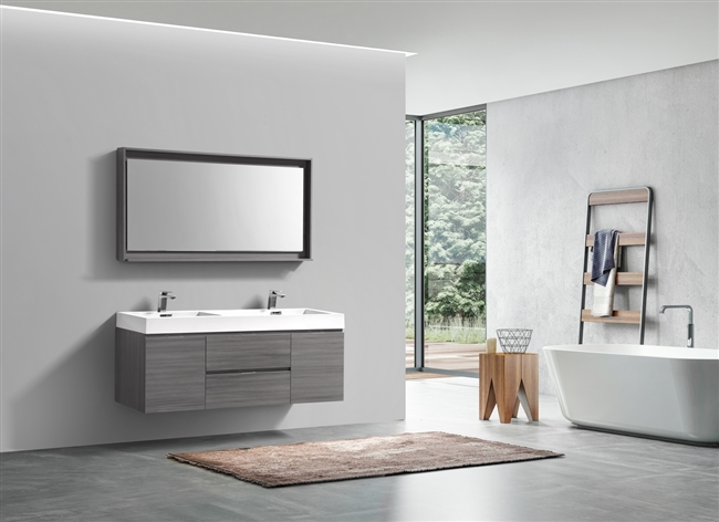 BSL60D-VAG Bliss 60" Vulcan Ash Grey Wood Wall Mount Double Sink Modern Bathroom Vanity