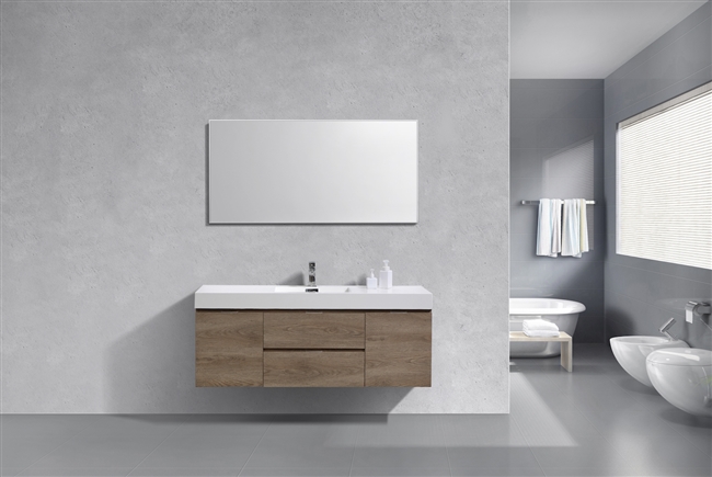 BSL60S-BTN Bliss 60" Butternut Wall Mount Single Sink Modern Bathroom Vanity-