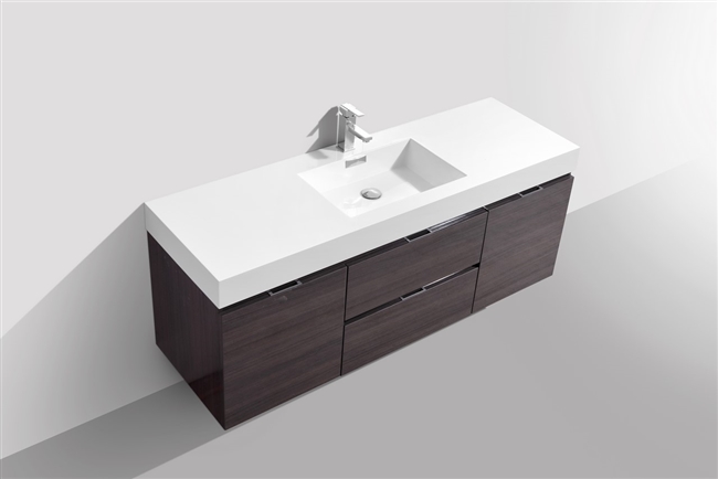 BSL60S-HGGO Bliss 60" High Gloss Gray Oak Wall Mount Single Sink Modern Bathroom Vanity