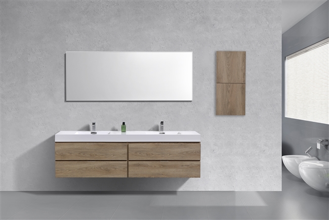 BSL72-BTN Bliss 72" Butternut Wood Wall Mount Double Sink Modern Bathroom Vanity