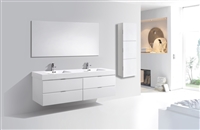 BSL72-GW Bliss 72" Gloss White Wall Mount  Double Sink Modern Bathroom Vanity