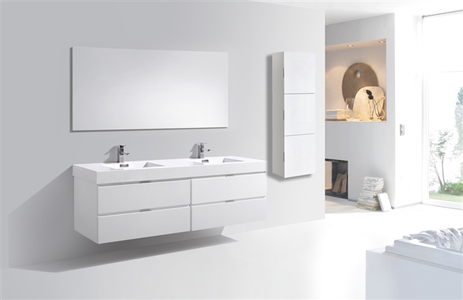 BSL72-GW Bliss 72" Gloss White Wall Mount Double Sink Modern Bathroom Vanity