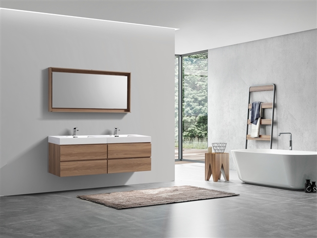 BSL72-HO Bliss 72" Honey Oak Wood Wall Mount Double Sink Modern Bathroom Vanity