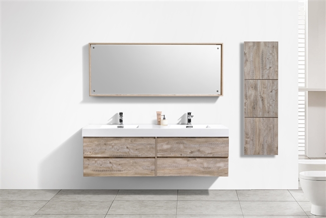 BSL80-NW Bliss 80" Nature Wood Wall Mount Double Sink Modern Bathroom Vanity