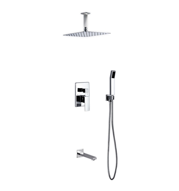 CH-CR300HHTF3V Aqua Piazza Shower Set w/ 12" Ceiling Mount Square Rain Shower, Handheld and Tub Filler - Chrome