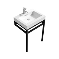 KHAUS24-BK Haus 24" Stainless Steel Console w/ White Acrylic Sink - Matte Black 