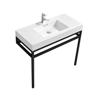 CH40-BK Haus 40" Stainless Steel Console w/ White Acrylic Sink - Matte Black