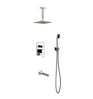 CR200HHTF3V Aqua Piazza Chrome Brass Shower Set w/ 8" Ceiling Mount Square Rain Shower, Handheld and Tub Filler -