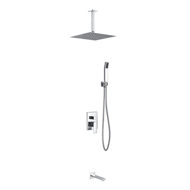 CR500HHTF3V Aqua Piazza Shower Set w/ 20" Ceiling Mount Square Rain Shower, Handheld and Tub Filler -
