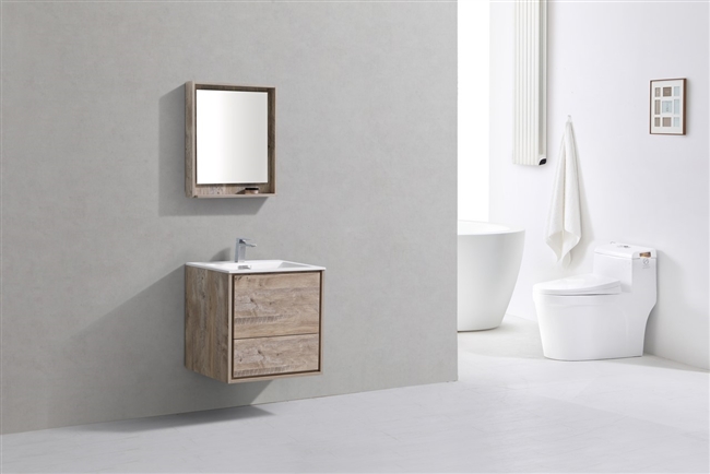 DL24-NW DeLusso 24" Nature Wood Wall Mount Modern Bathroom Vanity