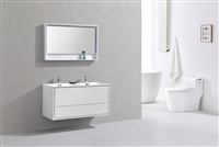 DL48D-GW DeLusso 48" Double Sink Gloss White Wall Mount Modern Bathroom Vanity