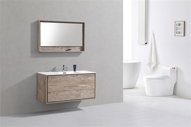DL48S-NW DeLusso 48" Single Sink Nature Wood Wall Mount Modern Bathroom Vanity