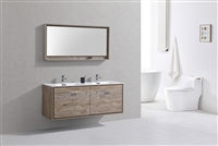 DL60D-NW DeLusso 60" Double Sink Nature Wood Wall Mount Modern Bathroom Vanity