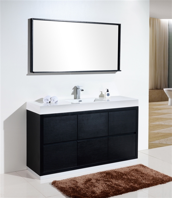 FMB60S-BK Bliss 60" Black Wood Floor Mount Modern Bathroom Vanity - Single Sink-