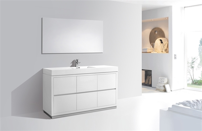 FMB60S-GW Bliss 60" Gloss White Floor Mount Modern Bathroom Vanity - Single Sink-