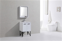 KB24-GW KubeBath Bosco 24" Gloss White Modern Bathroom Vanity w/ Quartz Countertop