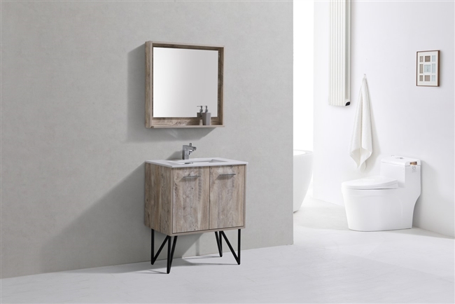 KB30-NW KubeBath Bosco 30" Nature Wood Modern Bathroom Vanity w/ Quartz Countertop
