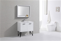 KB36-GW KubeBath Bosco 36" Gloss White Modern Bathroom Vanity w/ Quartz Countertop