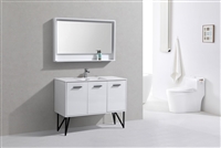 KB48-GW KubeBath Bosco 48" Gloss White Modern Bathroom Vanity w/ Quartz Countertop