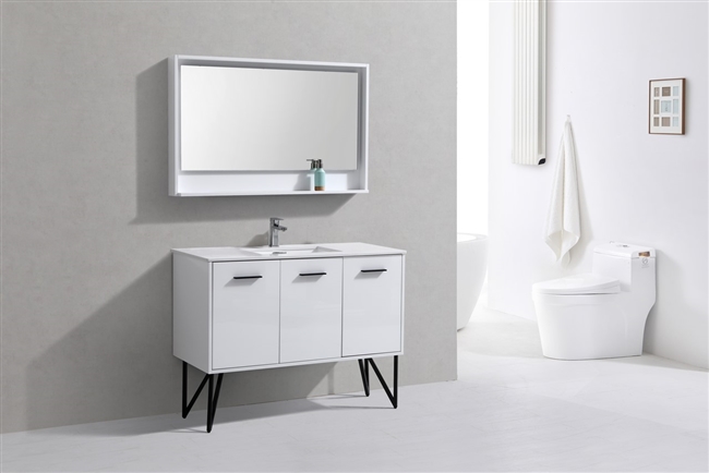 KB48-GW KubeBath Bosco 48" Gloss White Modern Bathroom Vanity w/ Quartz Countertop
