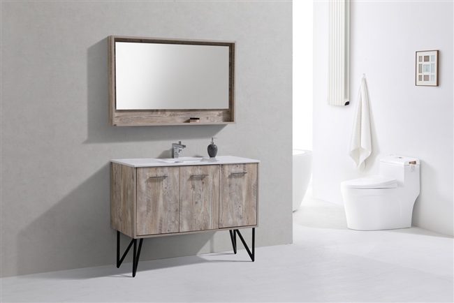 KB48-NW KubeBath Bosco 48" Nature Wood Modern Bathroom Vanity w/ Quartz Countertop